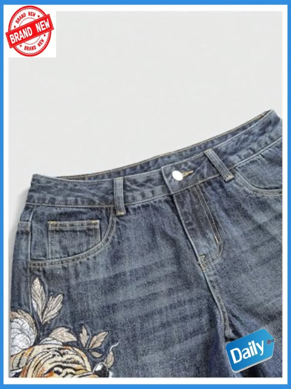 Womens Vintage Graphic Denim Shorts Wide Leg Baggy Bermuda with Pockets